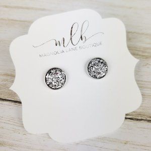 Druzy Stud Earrings - Silver on Silver